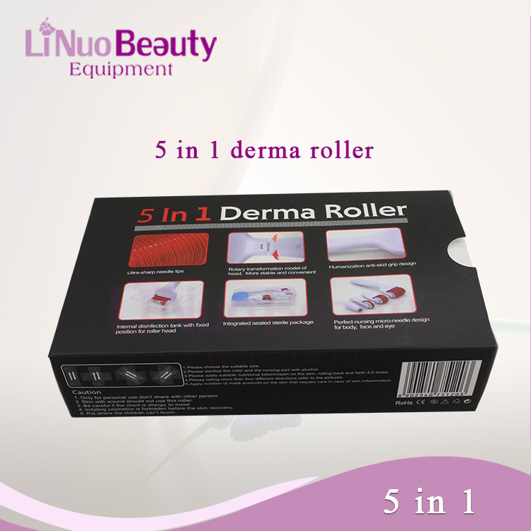 LINUO professional derma roller 5 in 1 massager skin rejuvenation stainless steel micro needle derma roller kit with 4 heads