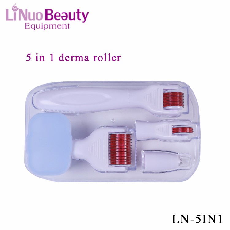 LN 5 in 1 derma roller set professional derma roller 5 in 1 massager skin rejuvenation stainless steel micro needle derma roller kit with 4 heads