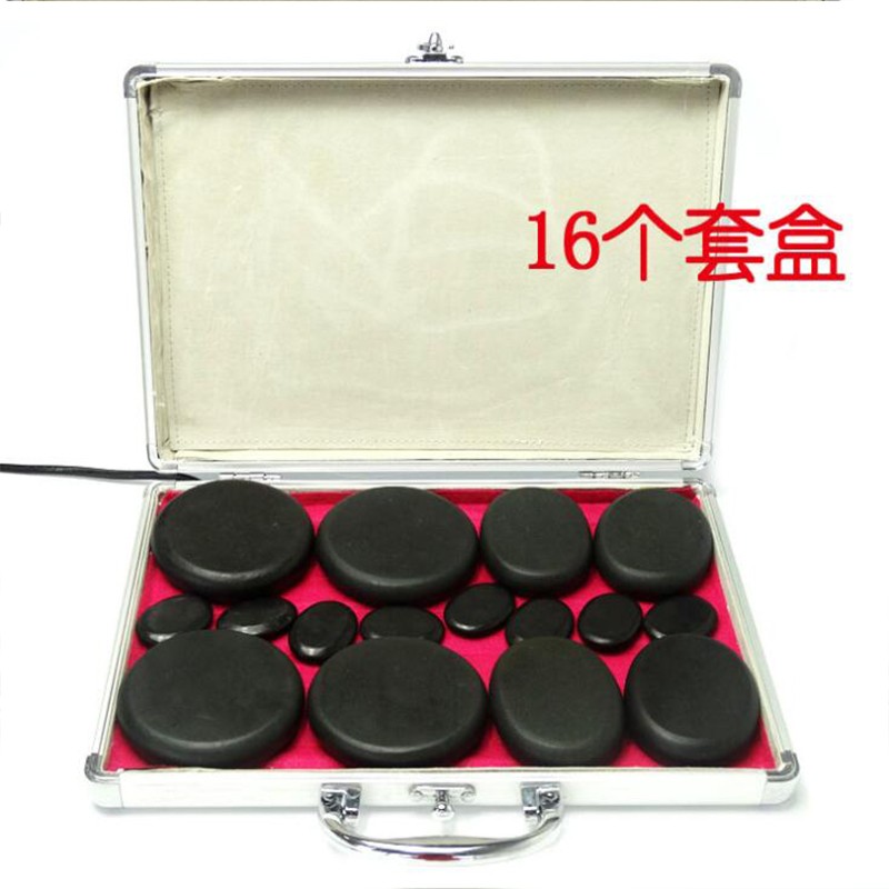 Health energy stone volcanic hot stone heating box SPA essential oil volcano massage artifact massage stone set 16 pieces